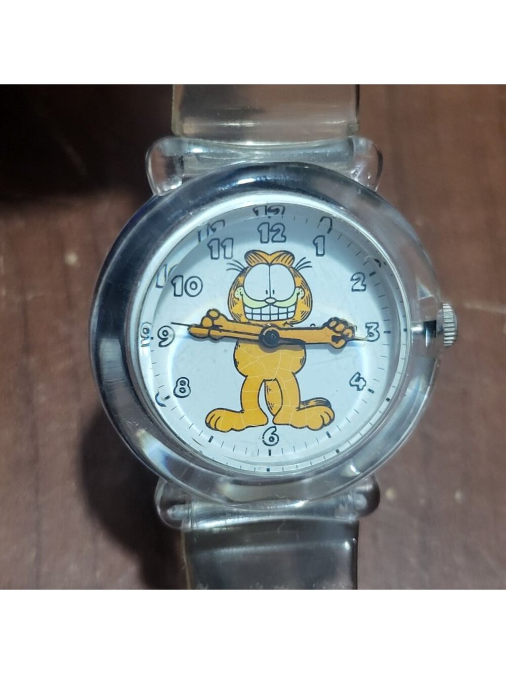 Vintage Armitron Jelly Watch Clear Plastic Case Strap Garfield Character Dial